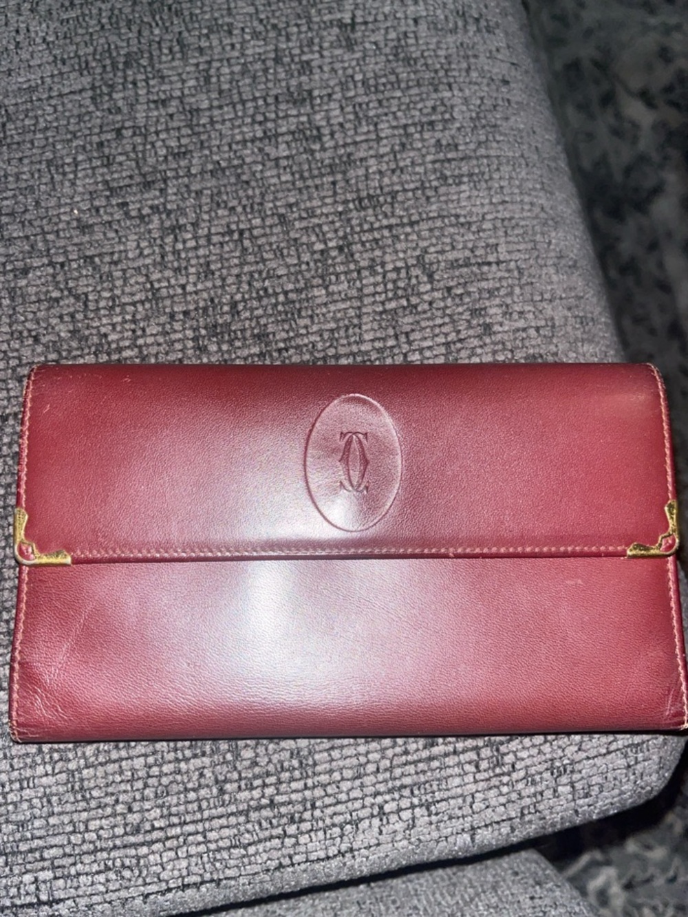 Cartier Vintage Burgundy Leather Continental Wallet with Gold Trim